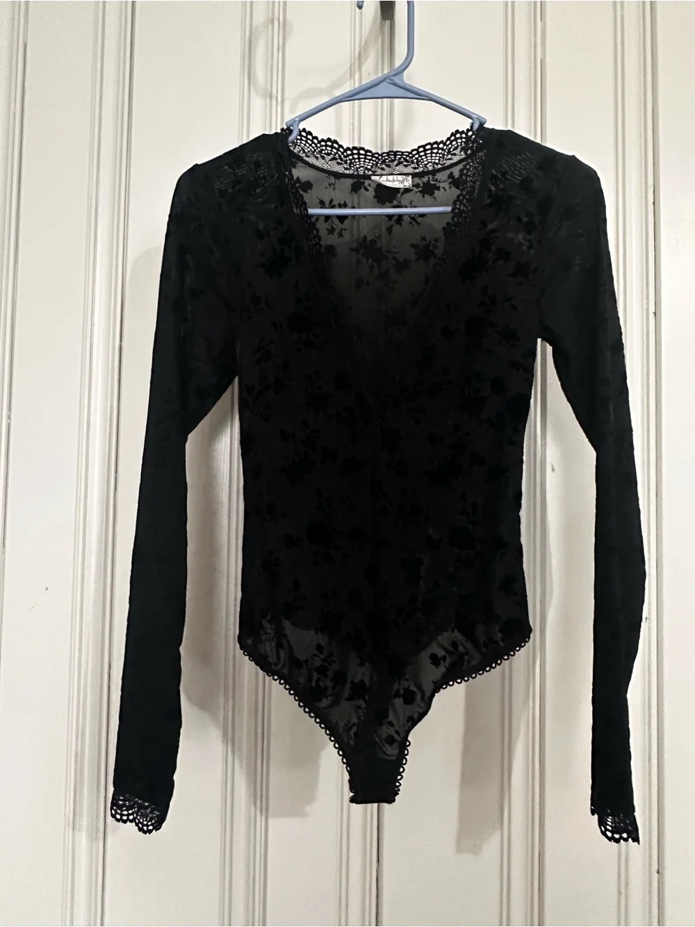 Free People Babes in bandeaus bodysuit, Black flocked velvet floral print